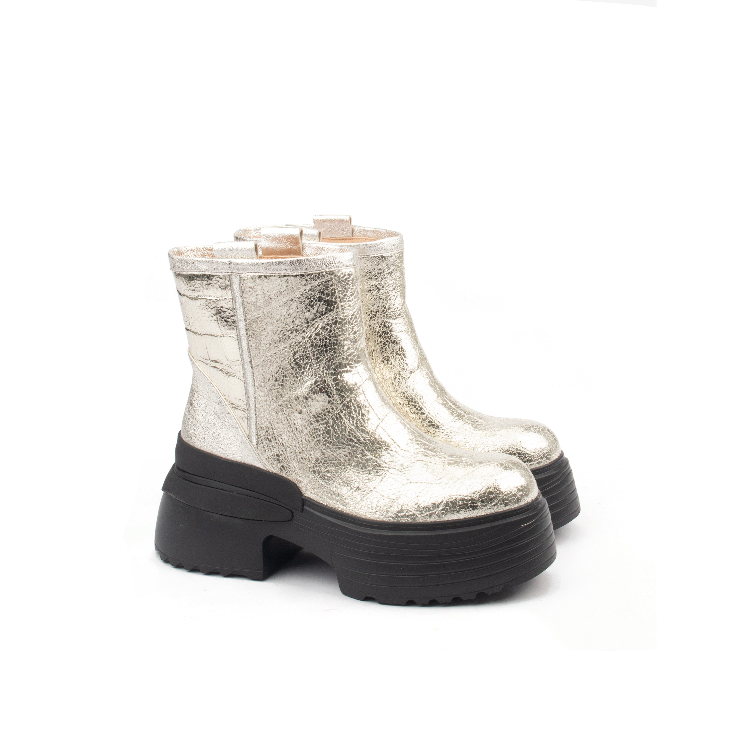 Luminous – Metallic Croc-Embossed Platform Boots