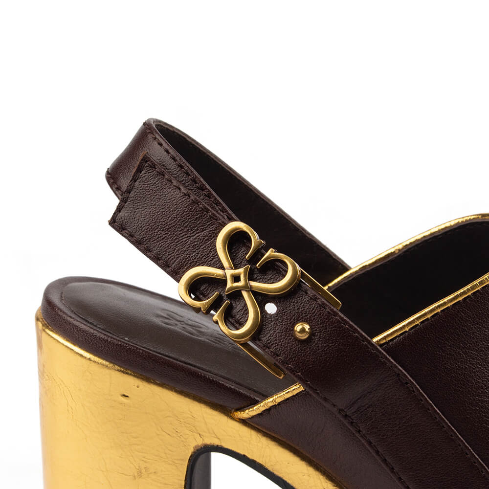 Women's statement platform heels Howard Shawn gold chocolate leather