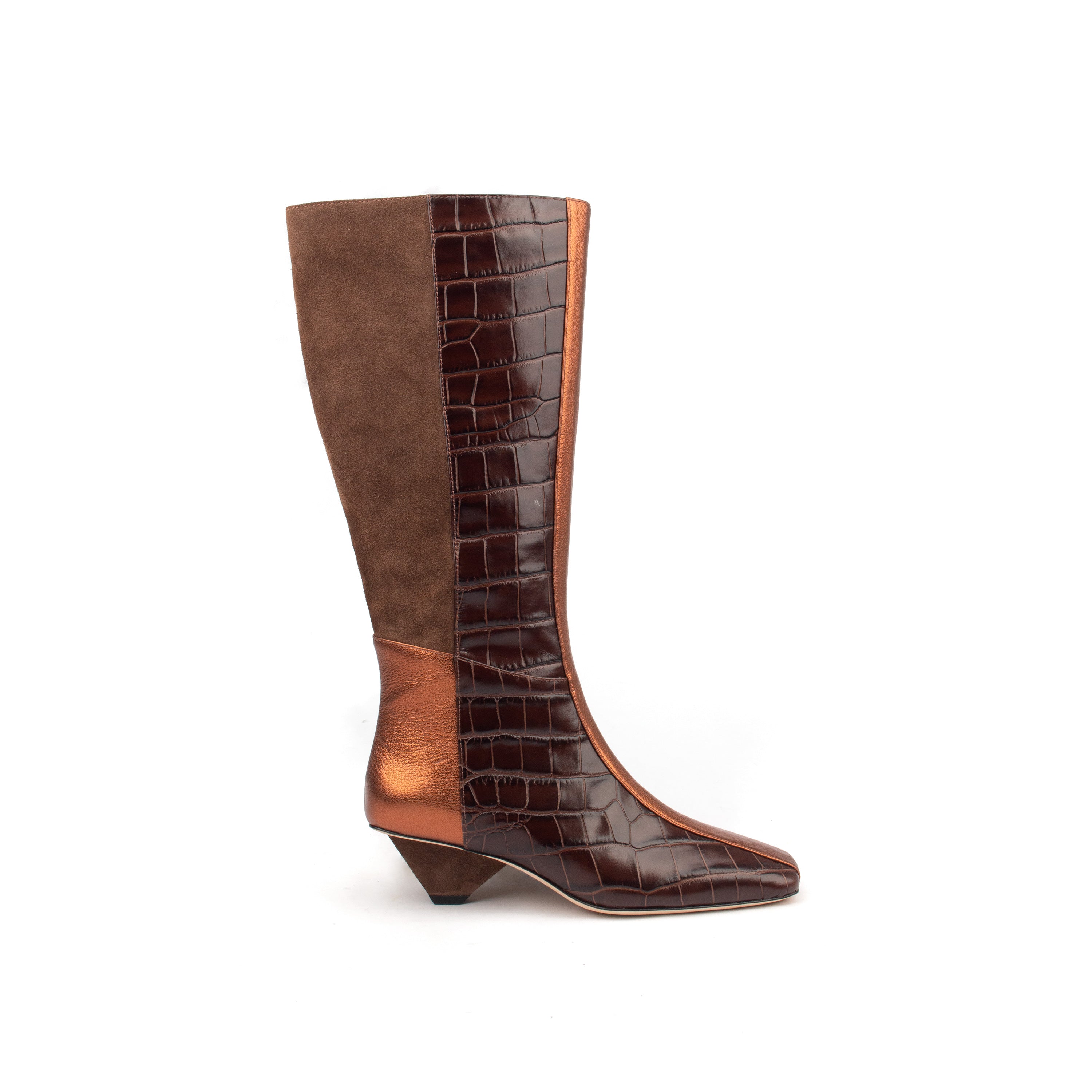 42nd St – Patch Suede &amp; Croc Leather Boots