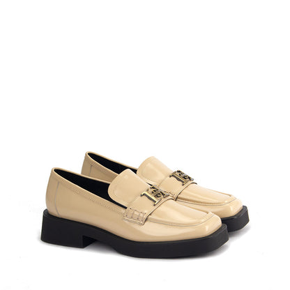 Beige Patterned Leather Loafers with HS Hardware