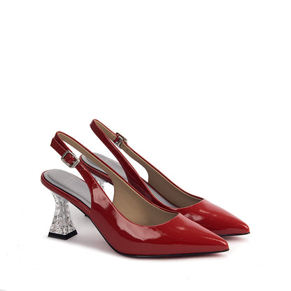 Dazzling Red Pattern Leather Crystal Heel Slinkbacks