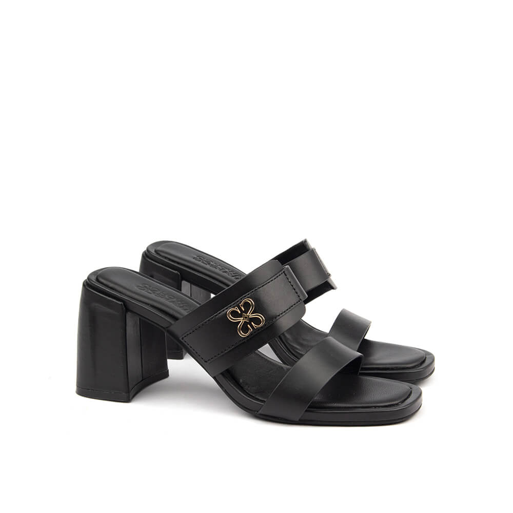 Howard Shawn all black double strap block heel mules women