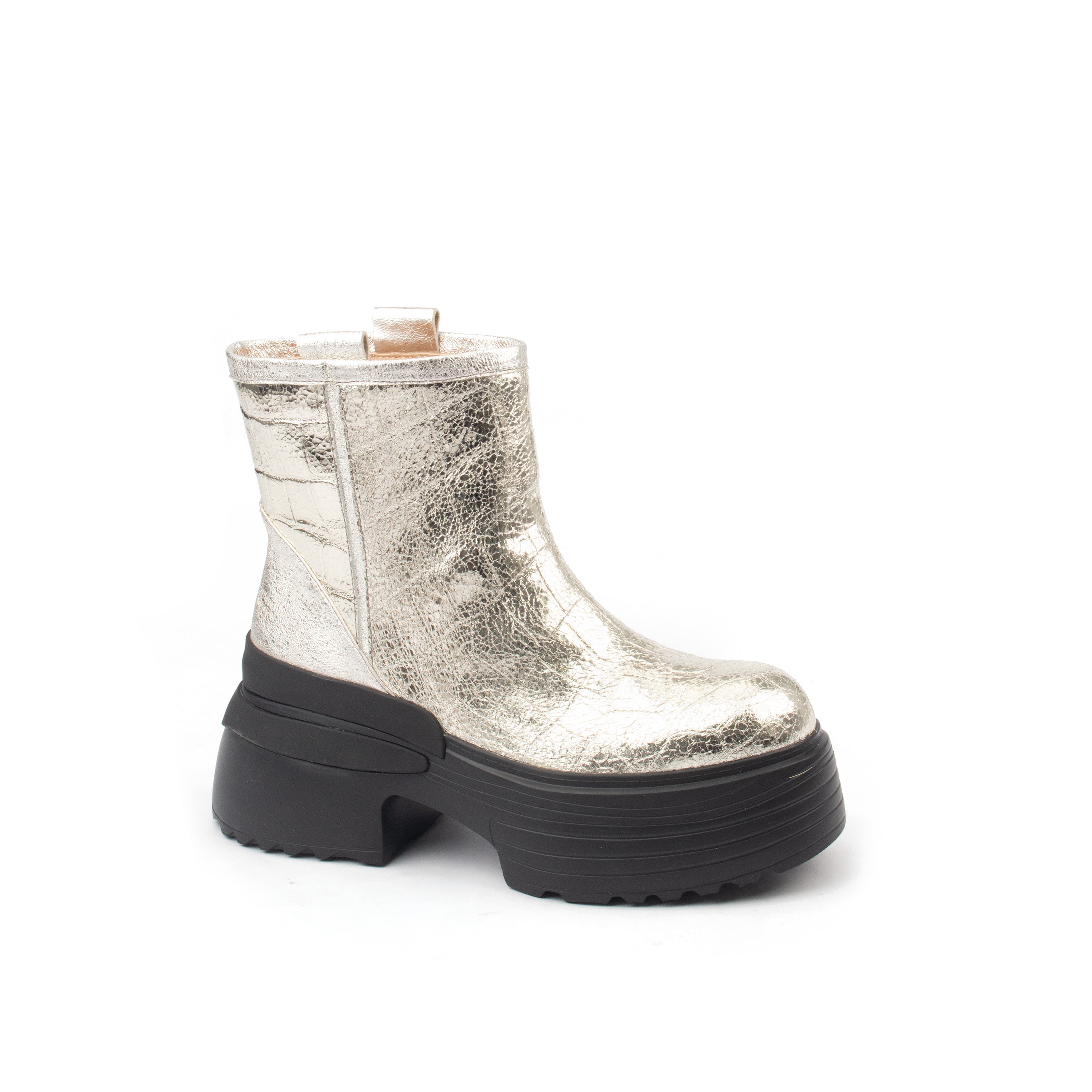 Luminous – Metallic Croc-Embossed Platform Boots