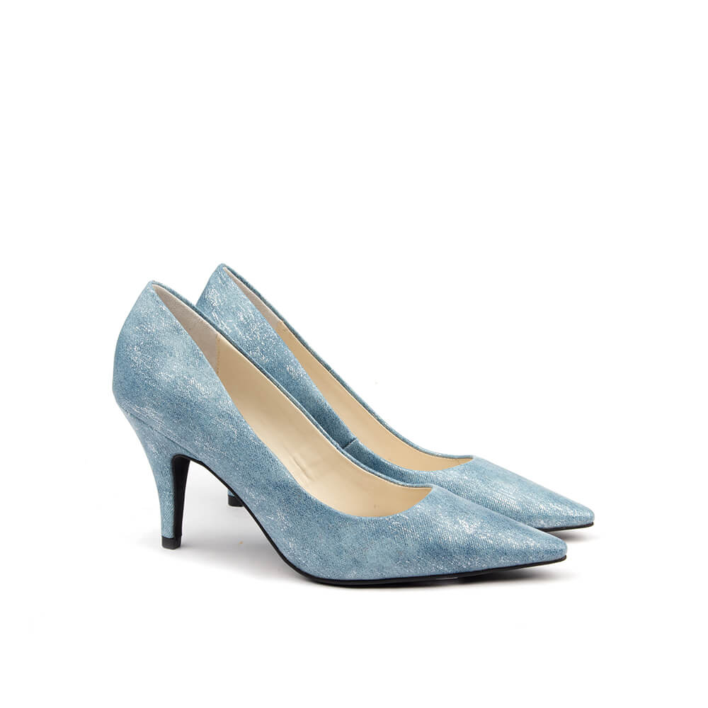 Dusty blue metallic shimmer suede pointed court shoes stiletto heel