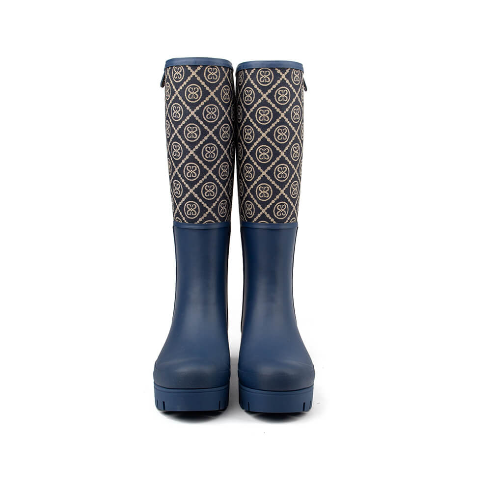 Howard Shawn dark monogram knee-high wellington boots navy women