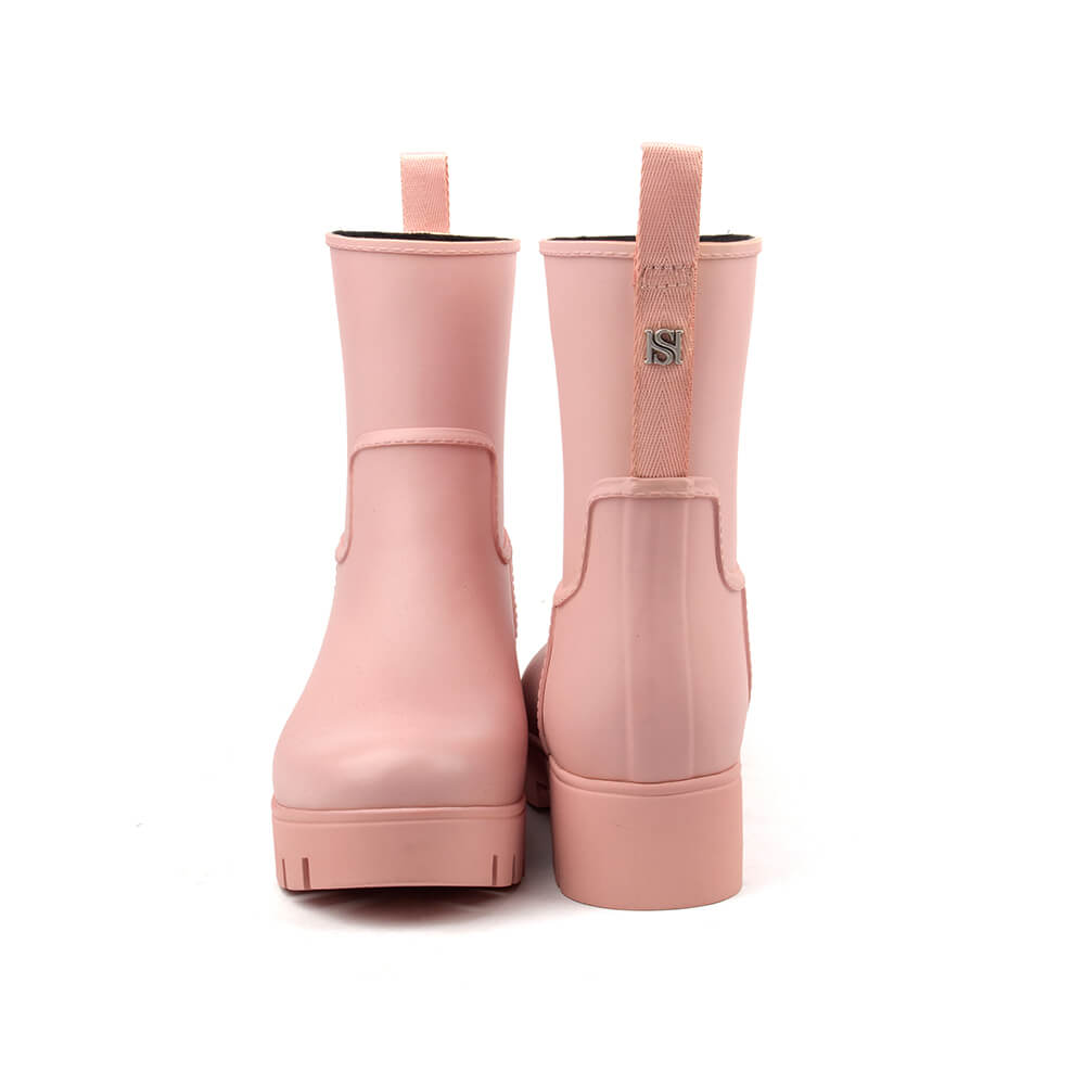 Women's pink rubber rain boots matte lug platform waterproof blush