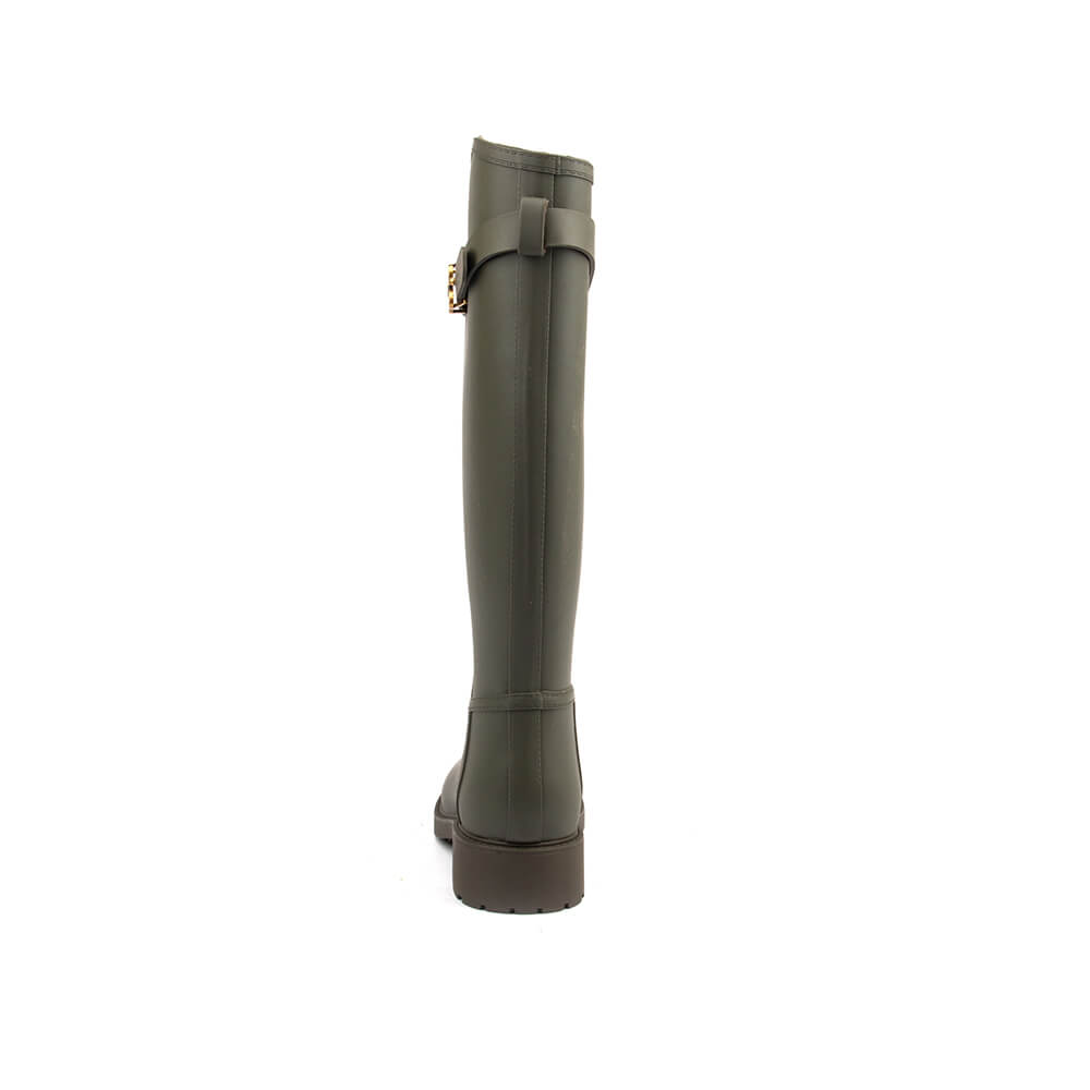 Women's Howard Shawn khaki green knee-high boots gold HS logo strap