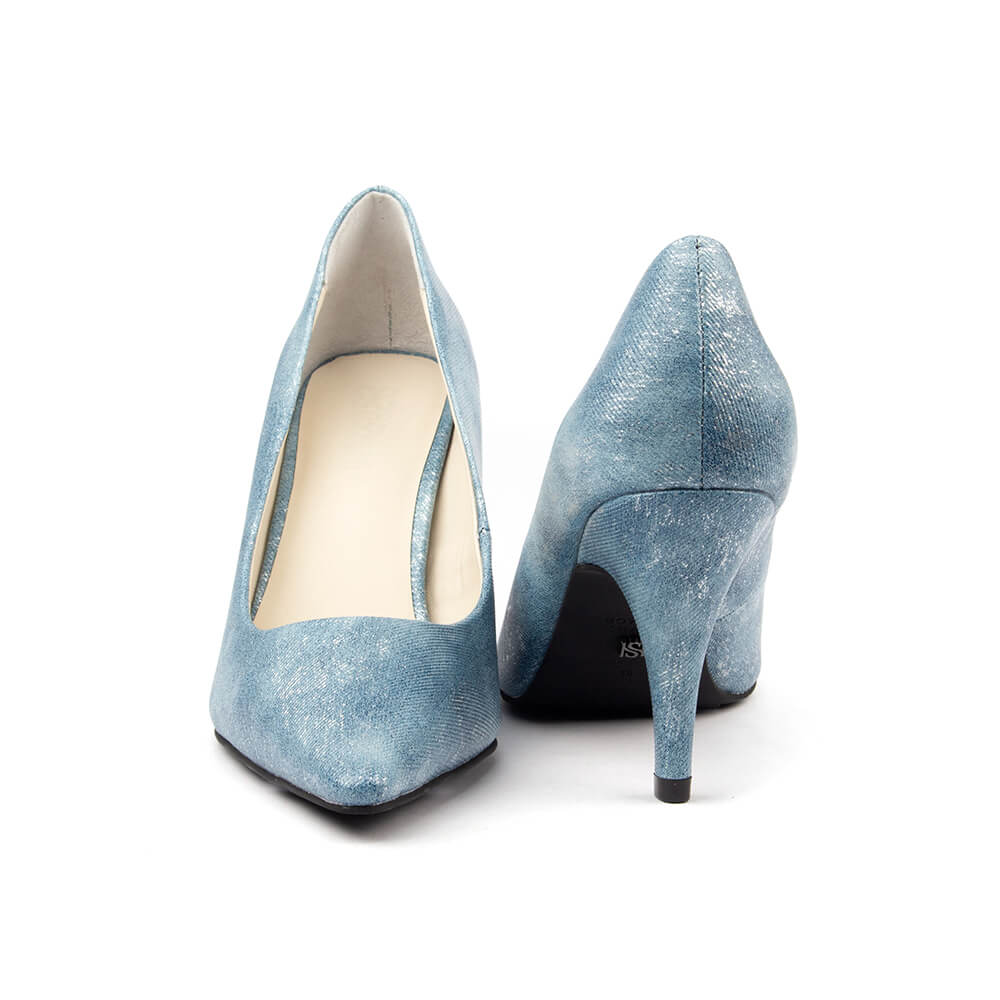 Women's occasion heels azure mist blue metallic shimmer court pump