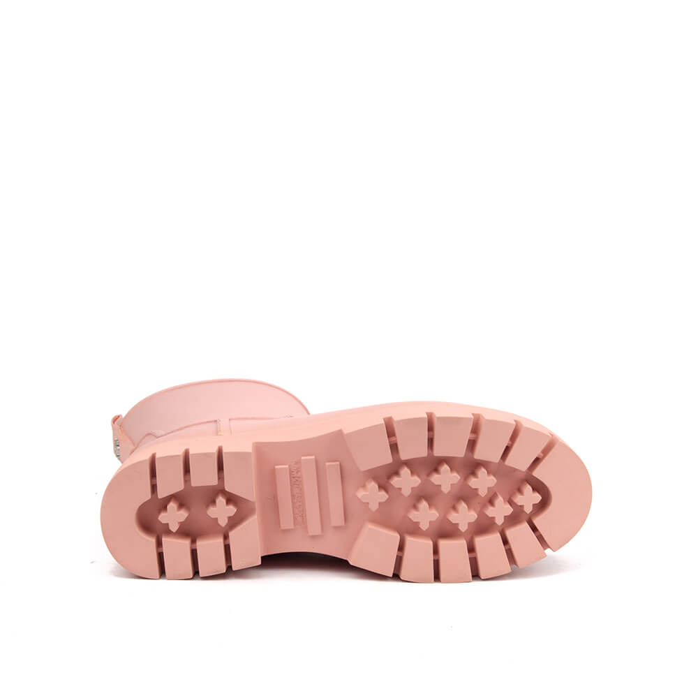 Blush pink tonal mid rain boots matte rubber chunky platform women