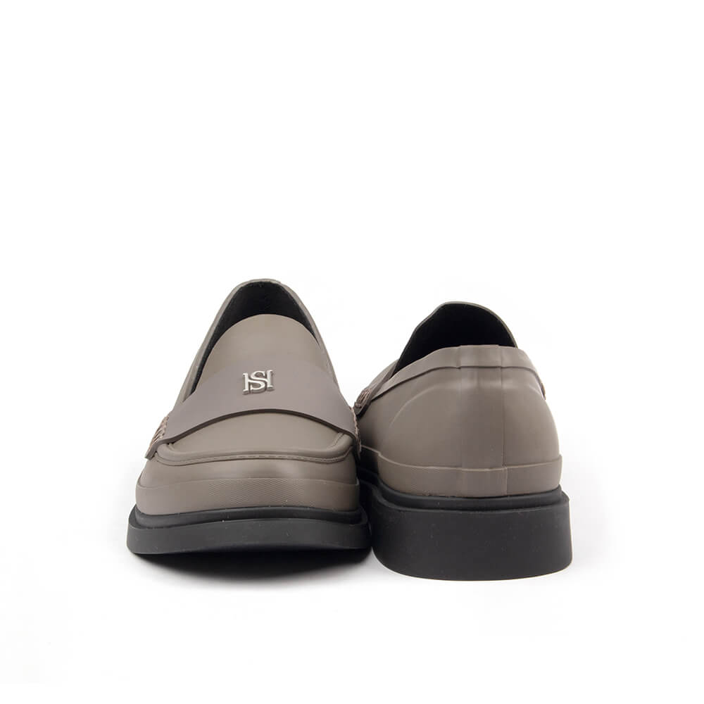 Women's Howard Shawn grey platform penny loafers HS silver logo plate