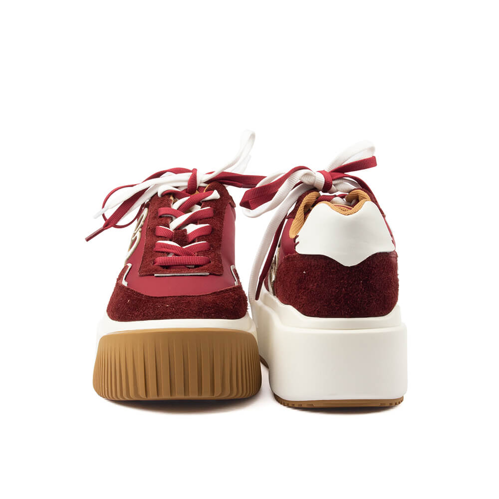 Chunky platform sneakers deep red suede nylon Howard Shawn women