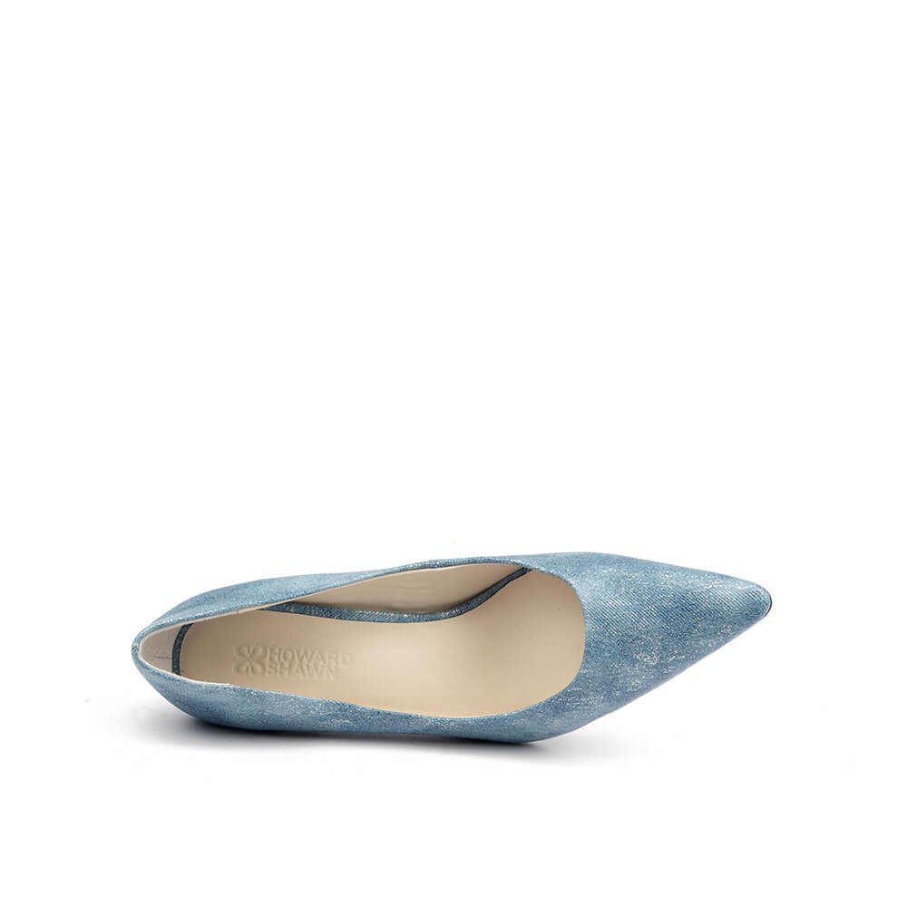 Sky blue metallic suede pointed mid heel court pumps wedding women