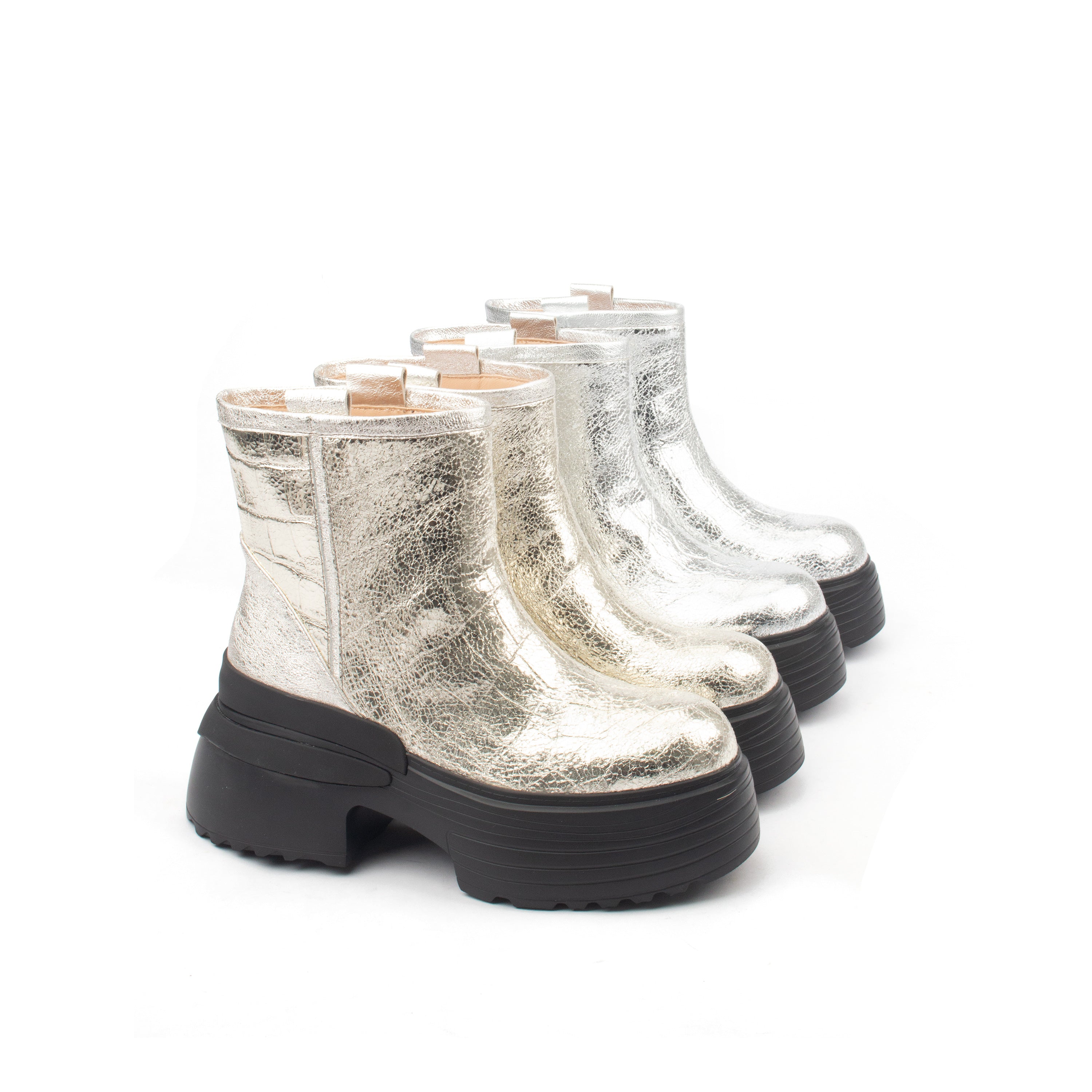 Luminous – Metallic Croc-Embossed Platform Boots