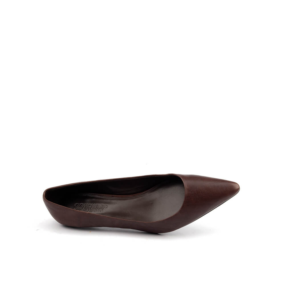 Women's classic kitten heel pumps dark chocolate brown leather shoe