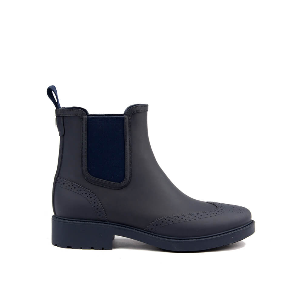 Women's navy storm brogue Chelsea rain boots deep blue waterproof