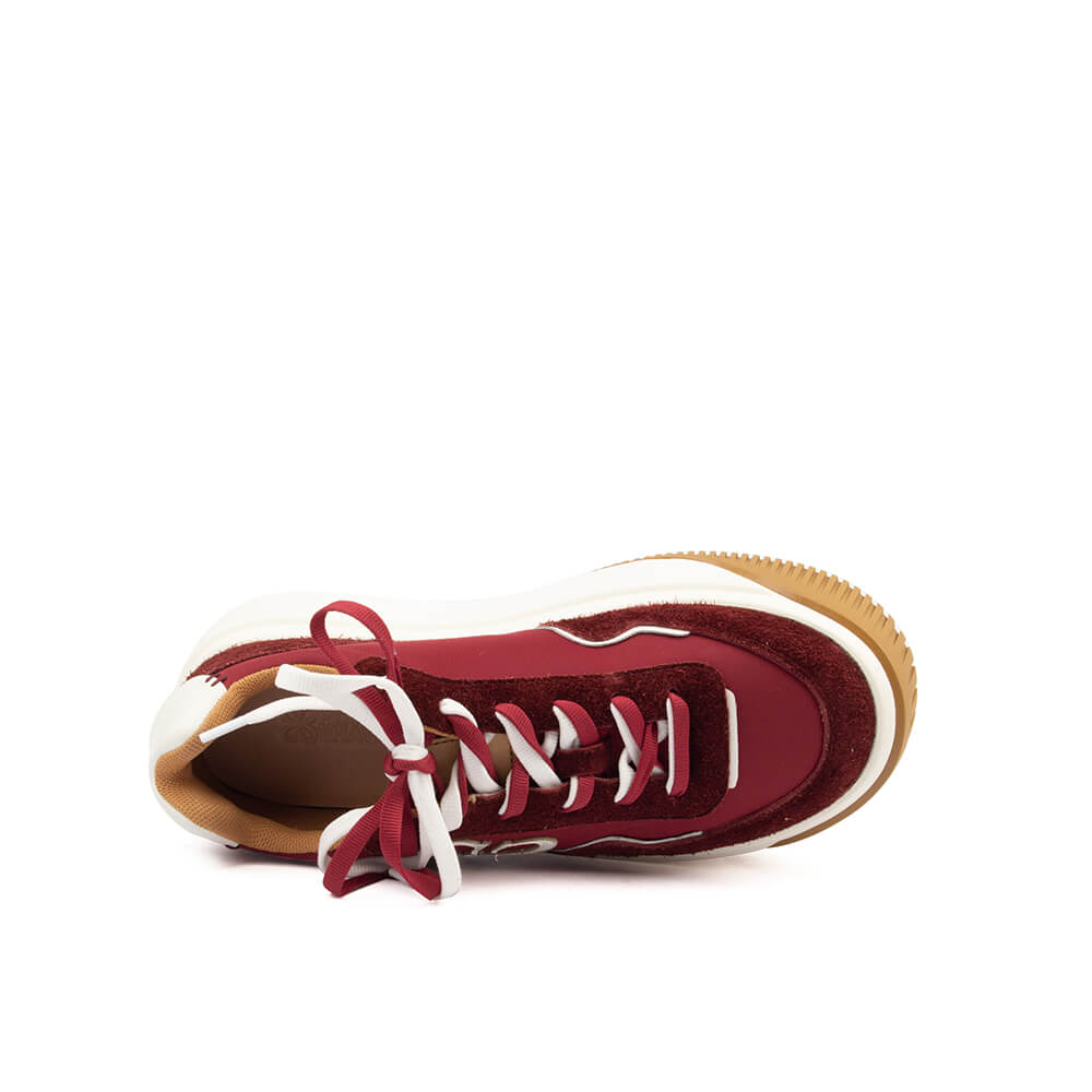 Women's Howard Shawn burgundy platform trainers tonal red laces