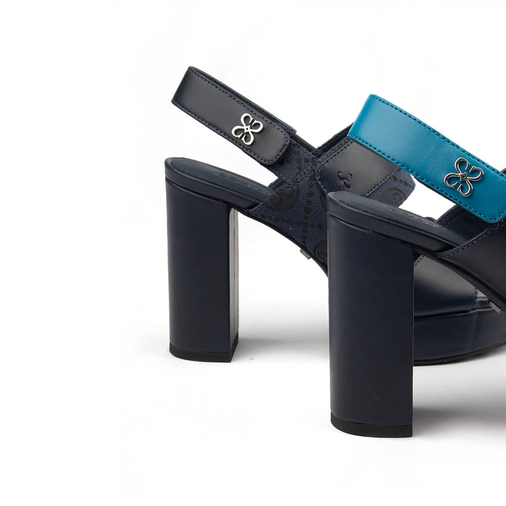 Teal double wide strap platform heel sandals velcro slingback women
