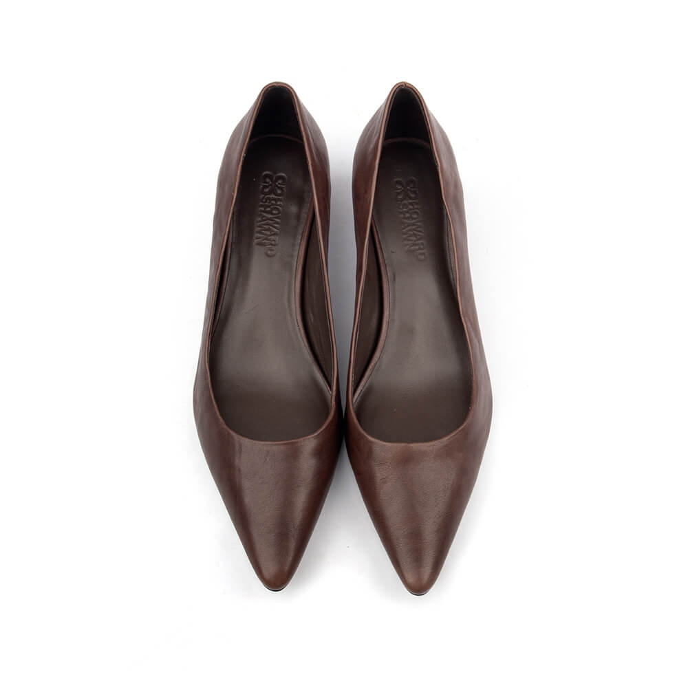 Dark espresso leather pointed kitten heel court shoe women everyday