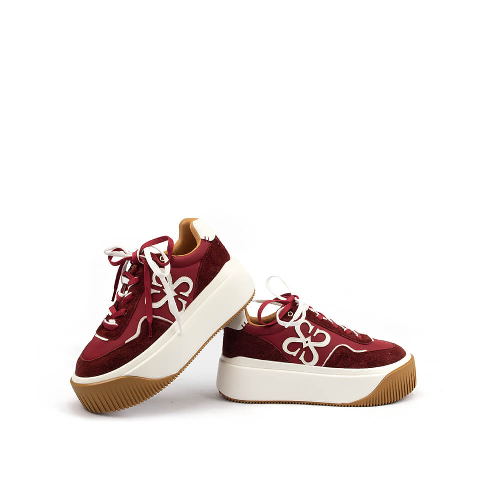 HS embossed logo platform sneakers bordeaux red gum sole women