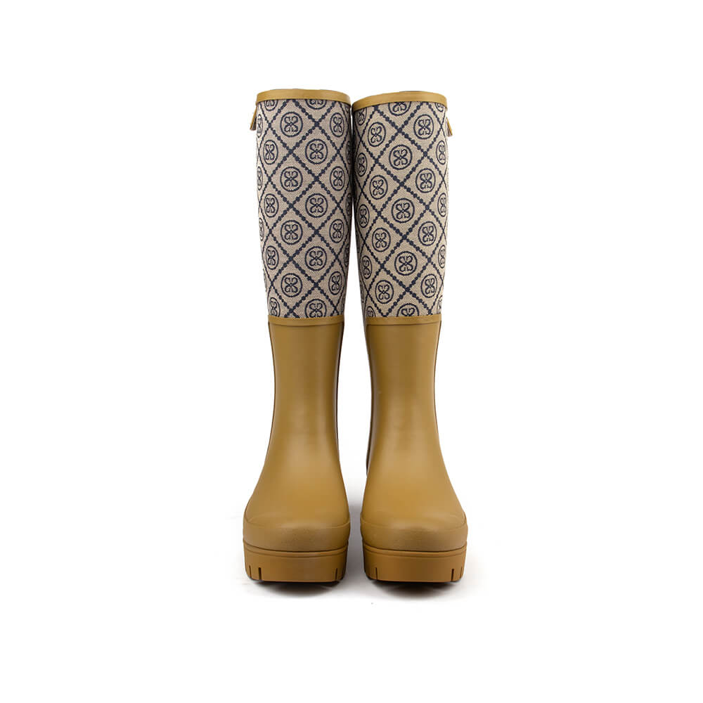Howard Shawn logo print knee-high wellington boots camel tan women
