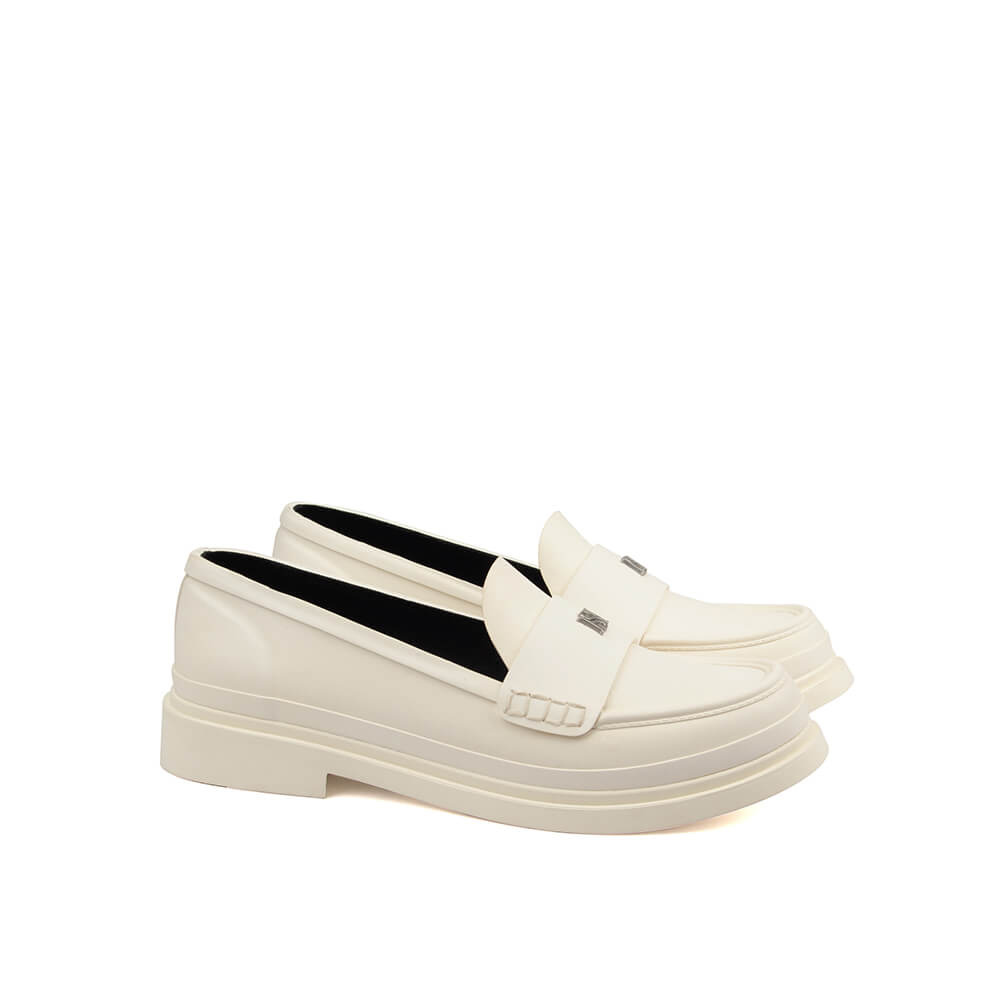 Off-white tonal platform penny loafers HS silver logo plate women