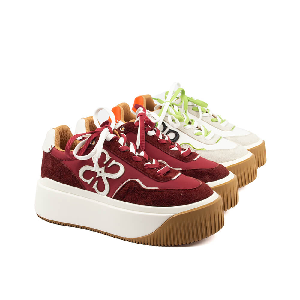 Howard Shawn dark red chunky sole trainers white logo gum platform