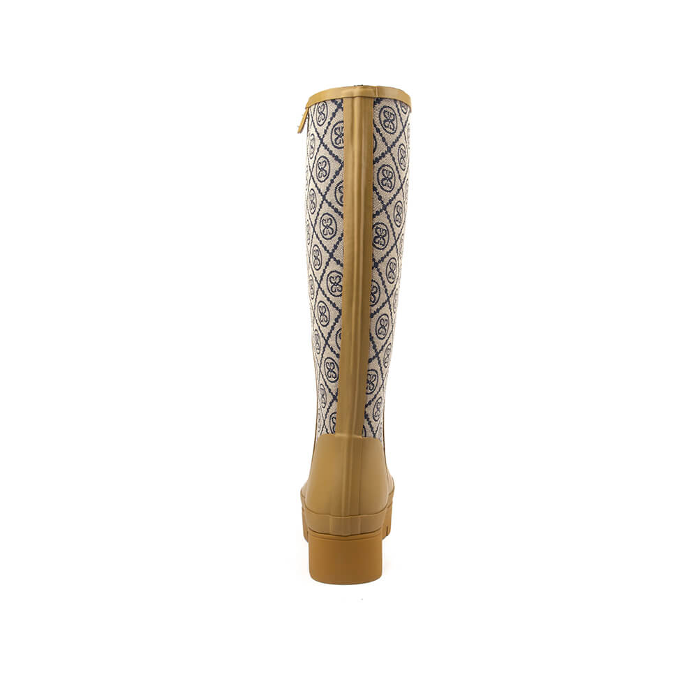 Women's Howard Shawn camel monogram rain boots gold HS logo tag