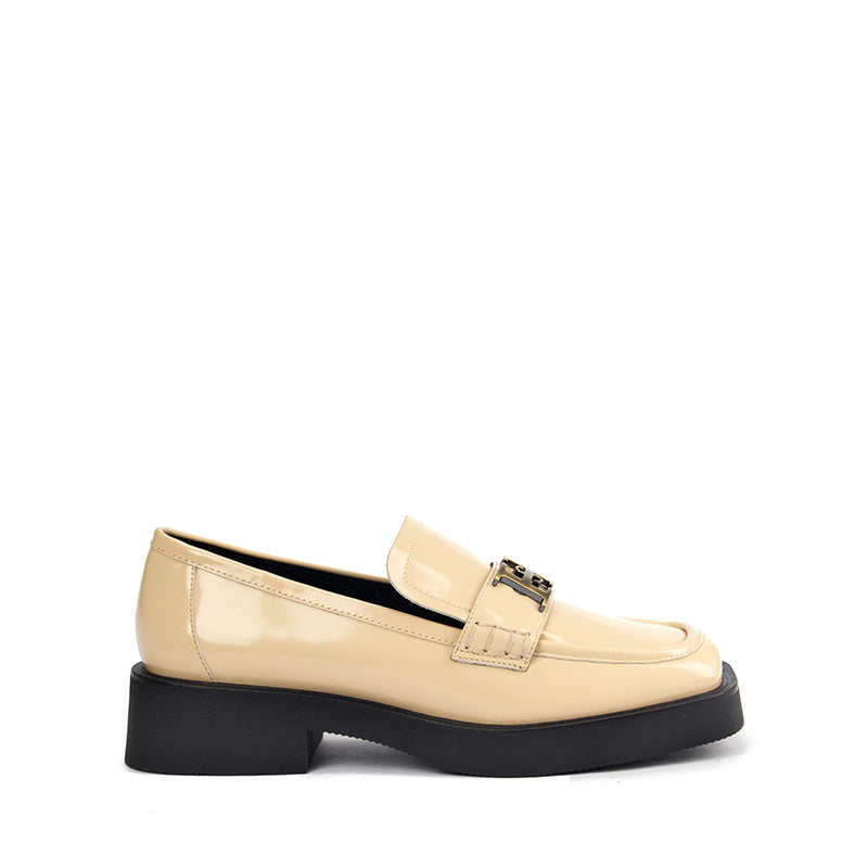 Beige Patterned Leather Loafers with HS Hardware