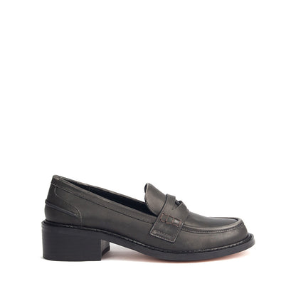 Black Brushed Leather Penny Loafers