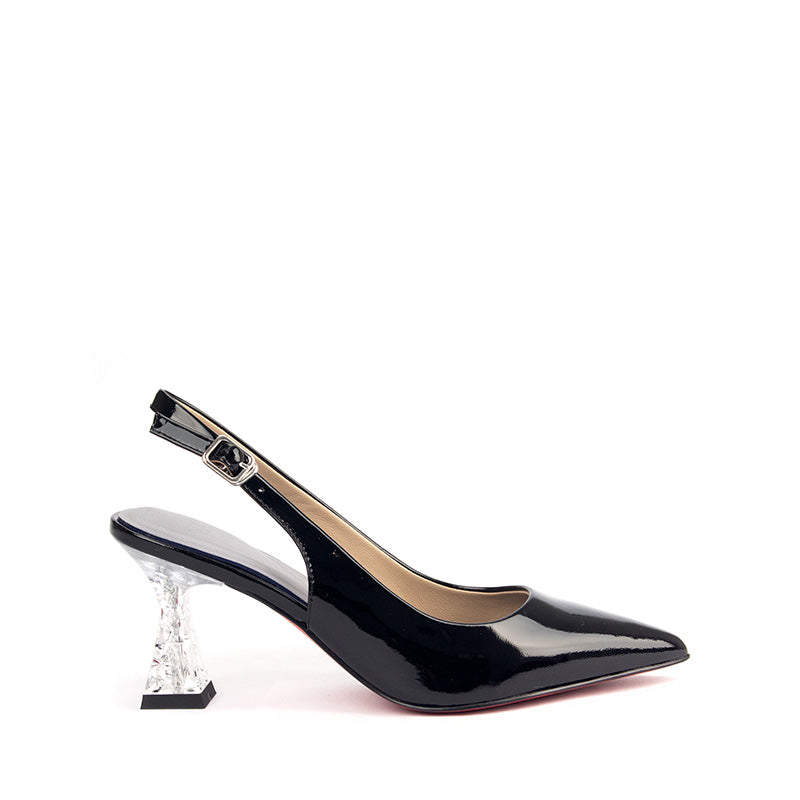 炫目的黑色圖案皮革水晶高跟涼鞋