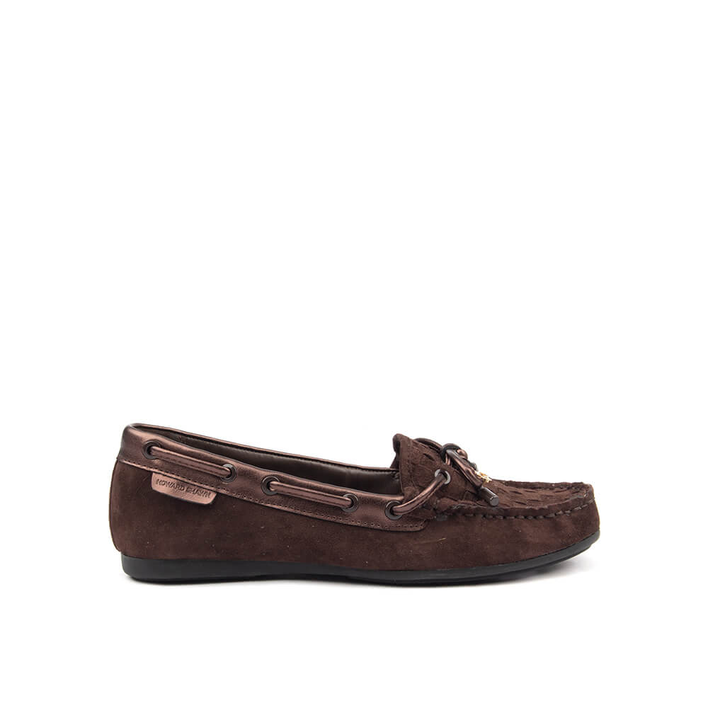 Howard Shawn dark truffle woven suede moccasin loafers women