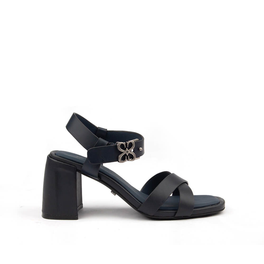 Howard Shawn midnight navy cross-strap block heel sandals women