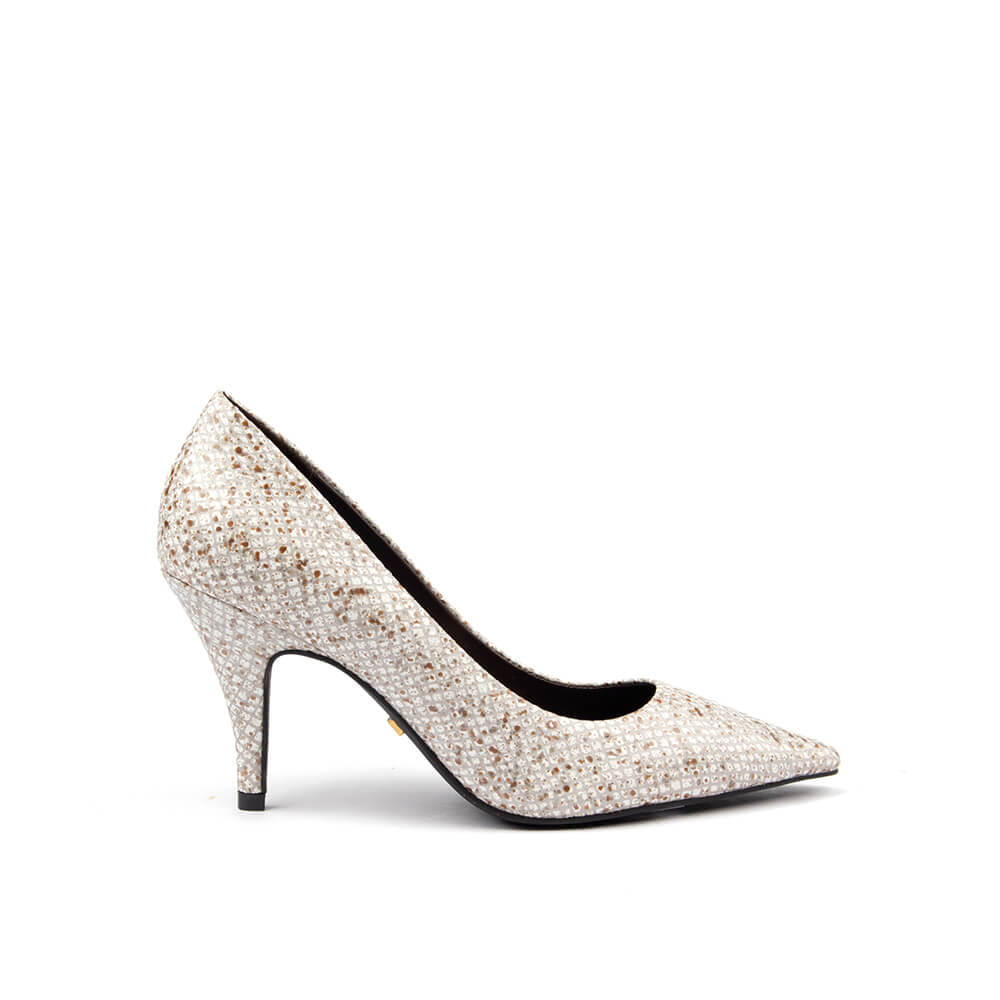 Women's pearl crystal embellished pointed toe court pump mid heel