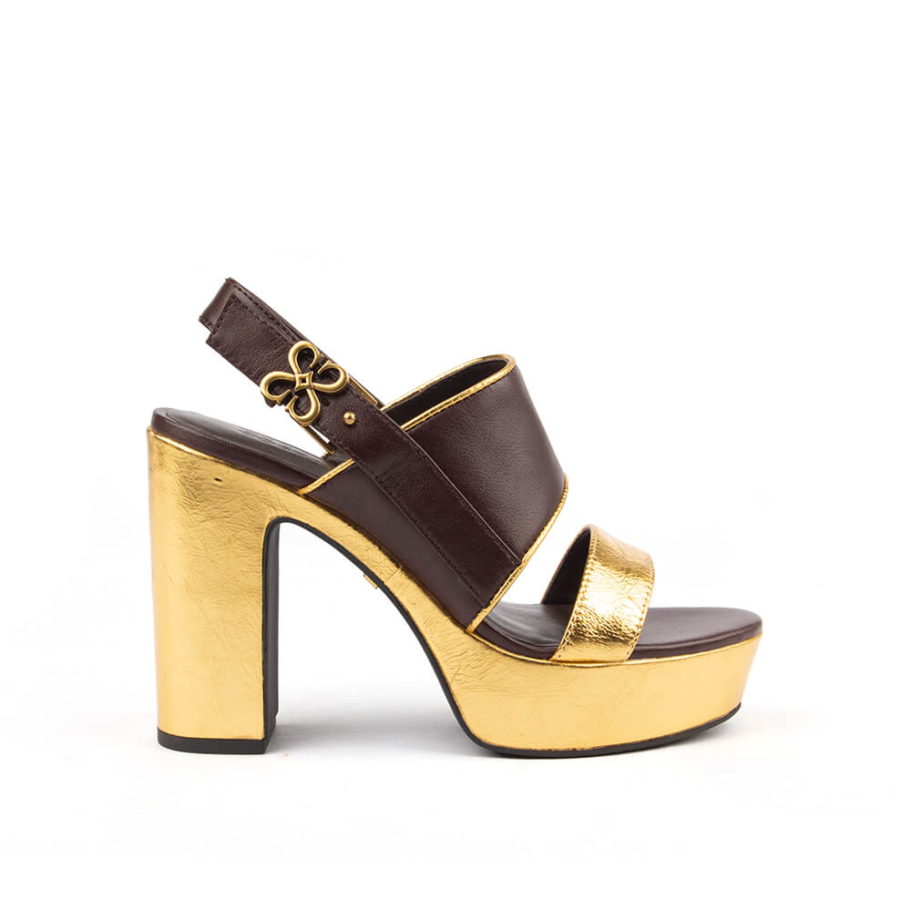 Howard Shawn chocolate gold platform block heel sandals women