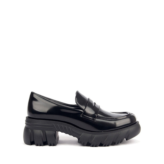 Black Patterned Leather Penny Loafers