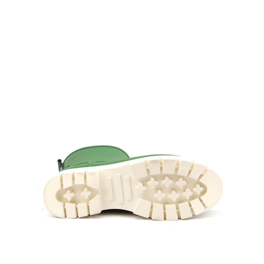 Garden green matte mid rain boots cream contrast lug platform women