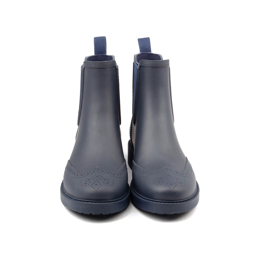 Women's waterproof Chelsea boots navy blue brogue detail rubber sole