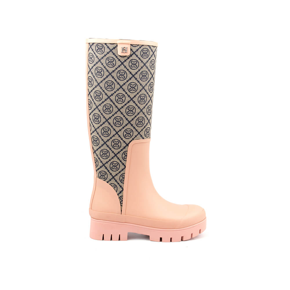 Howard Shawn blush monogram knee-high rain boots HS jacquard wellington