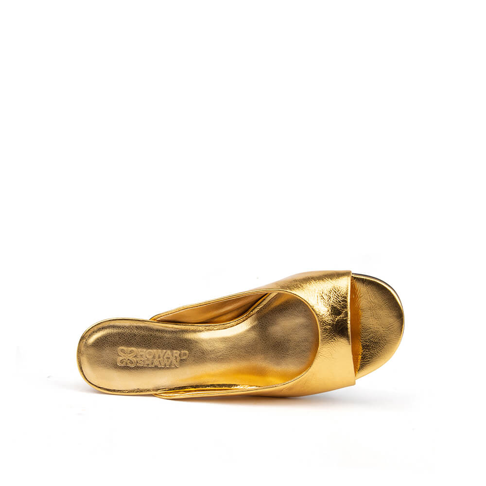 Pure gold leather intrecciato style mules sculpted wedge open toe