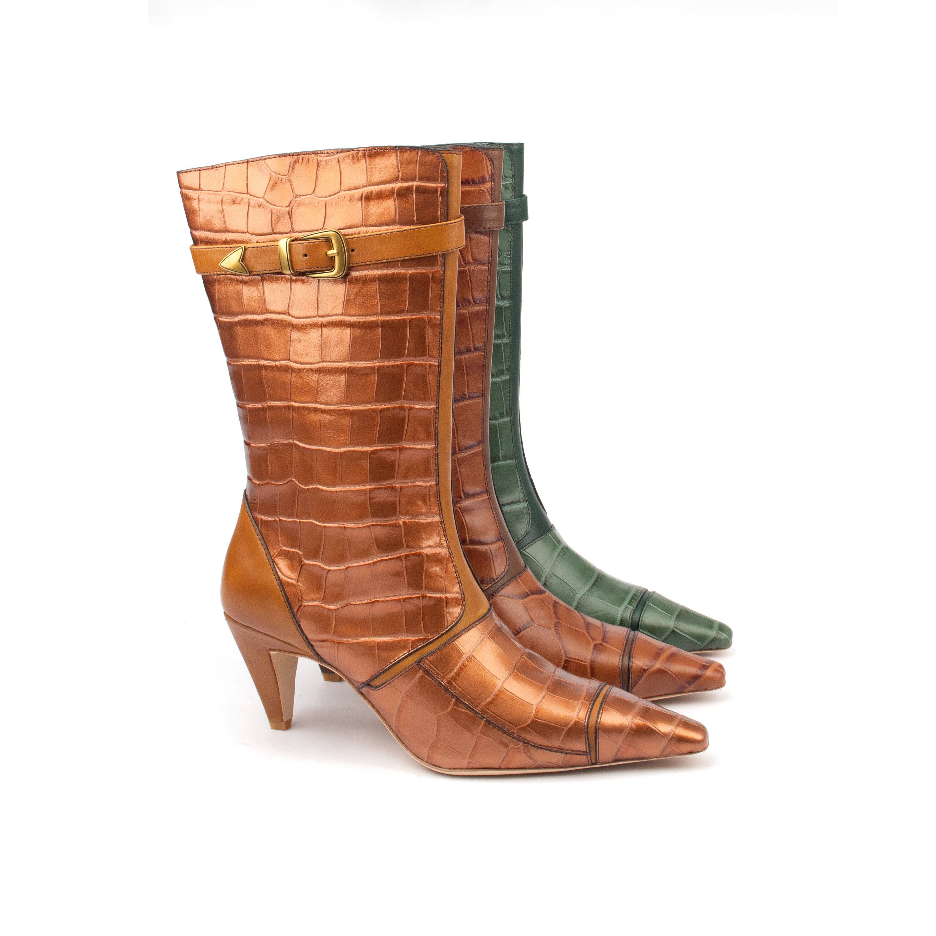 ARAB KNIGHTS – Bold &amp; Refined Croc-Print Knee Boots