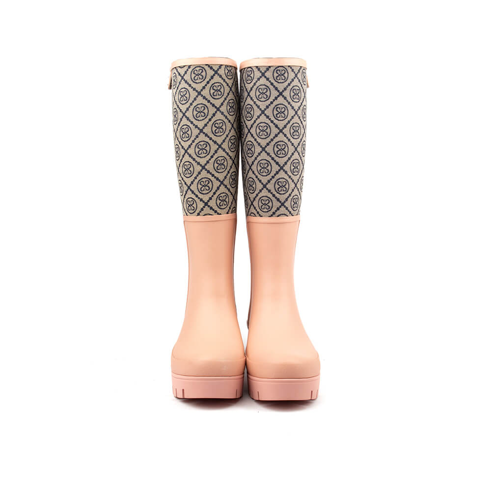 Howard Shawn logo print knee-high wellington boots blush pink women