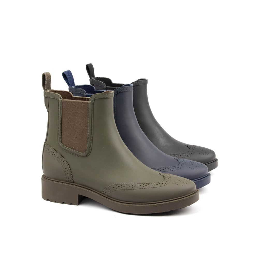Deep navy rubber Chelsea wellington boots brogue toe detail women