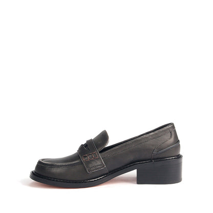 Black Brushed Leather Penny Loafers