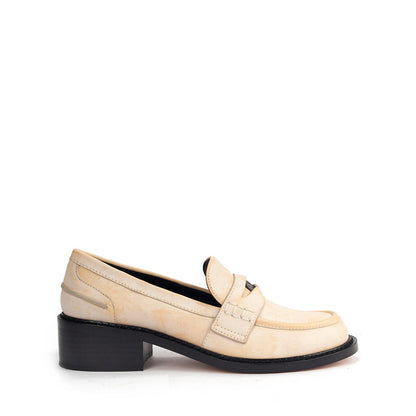 Ivory Brushed Leather Penny Loafers