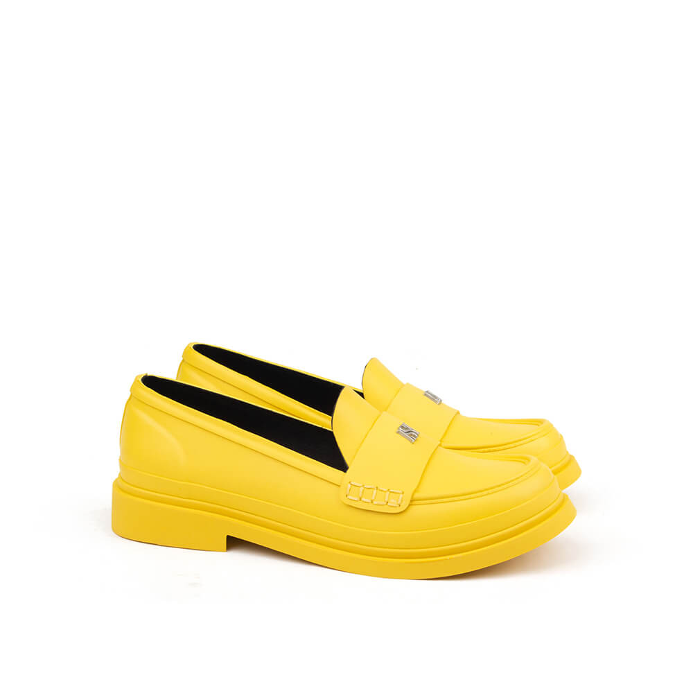 Yellow tonal platform penny loafers HS silver logo plate women