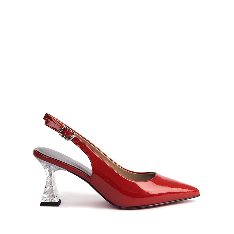 Dazzling Red Pattern Leather Crystal Heel Slinkbacks