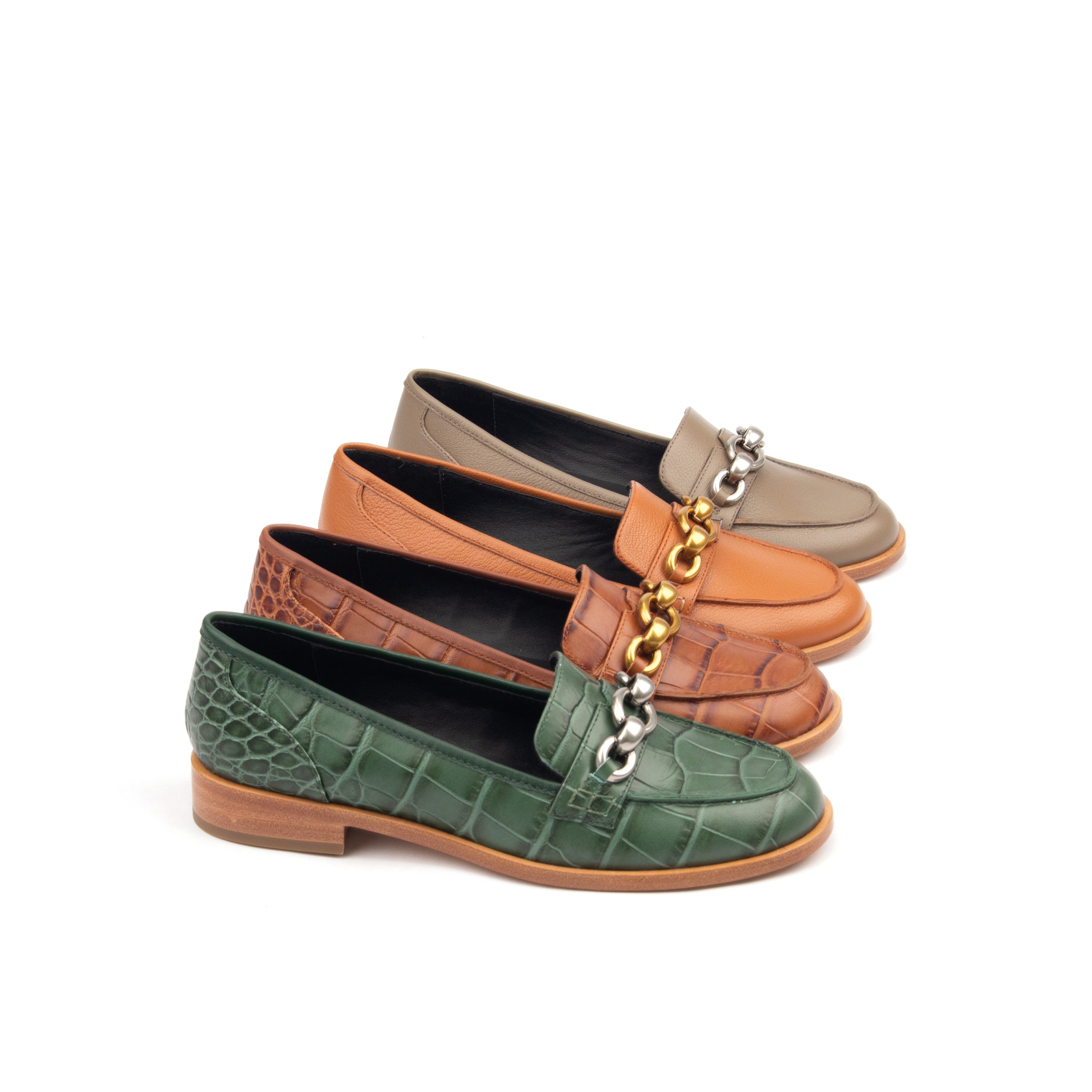 AMERICAS AVE – Croc-Print &amp; Smooth Leather Loafers