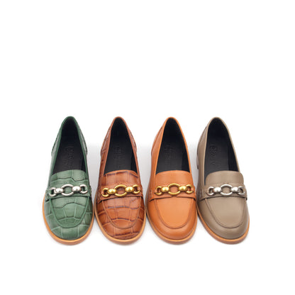 AMERICAS AVE – Croc-Print &amp; Smooth Leather Loafers