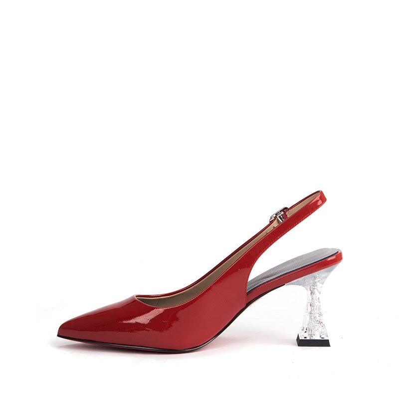 Dazzling Red Pattern Leather Crystal Heel Slinkbacks