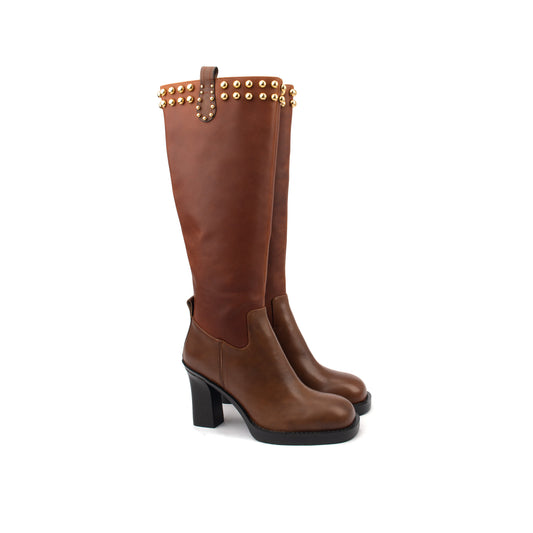 Stud Milan Tall – Knee-High Leather Boots with Studded Detailing